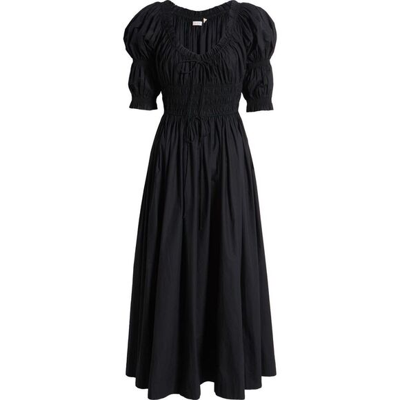 Doen Women's Black Puff Sleeve Ruffle Smocked Ischia Poplin Dress Large NWOT - Picture 8 of 16